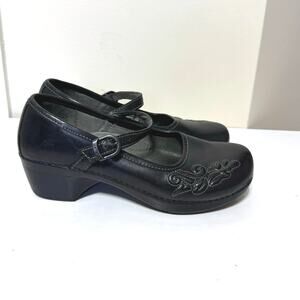 DANSKO Women’s Savannah Black Leather Embroidered Mary Jane Shoes Size 40 9.5-10